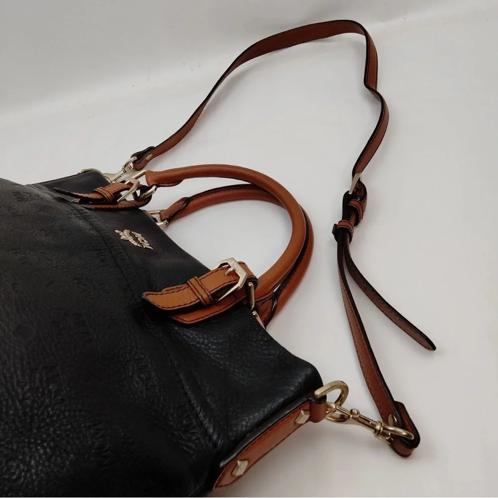 MCM Black and Tan Leather Satchel/ crossbody Bag MCM Shoulder Bag Black PVC